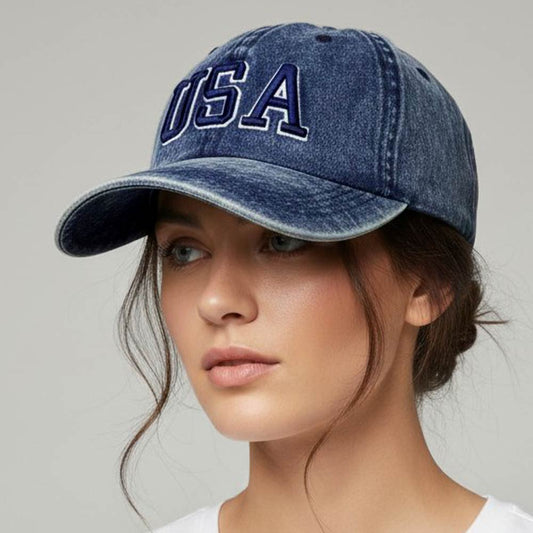 USA Embroidered Baseball Hat - Dark Denim