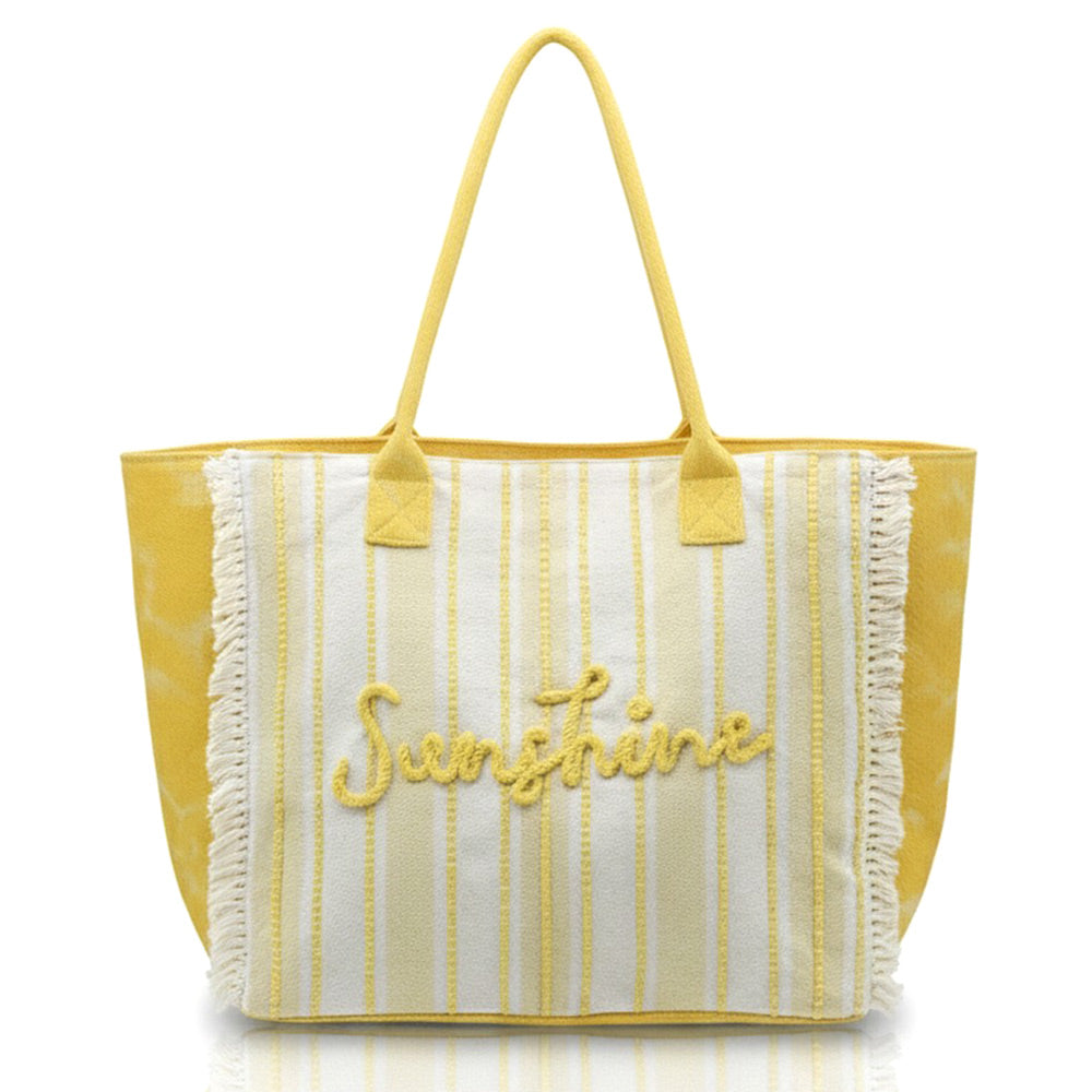 Hello Sunshine Stripe Fringe Tote Bag