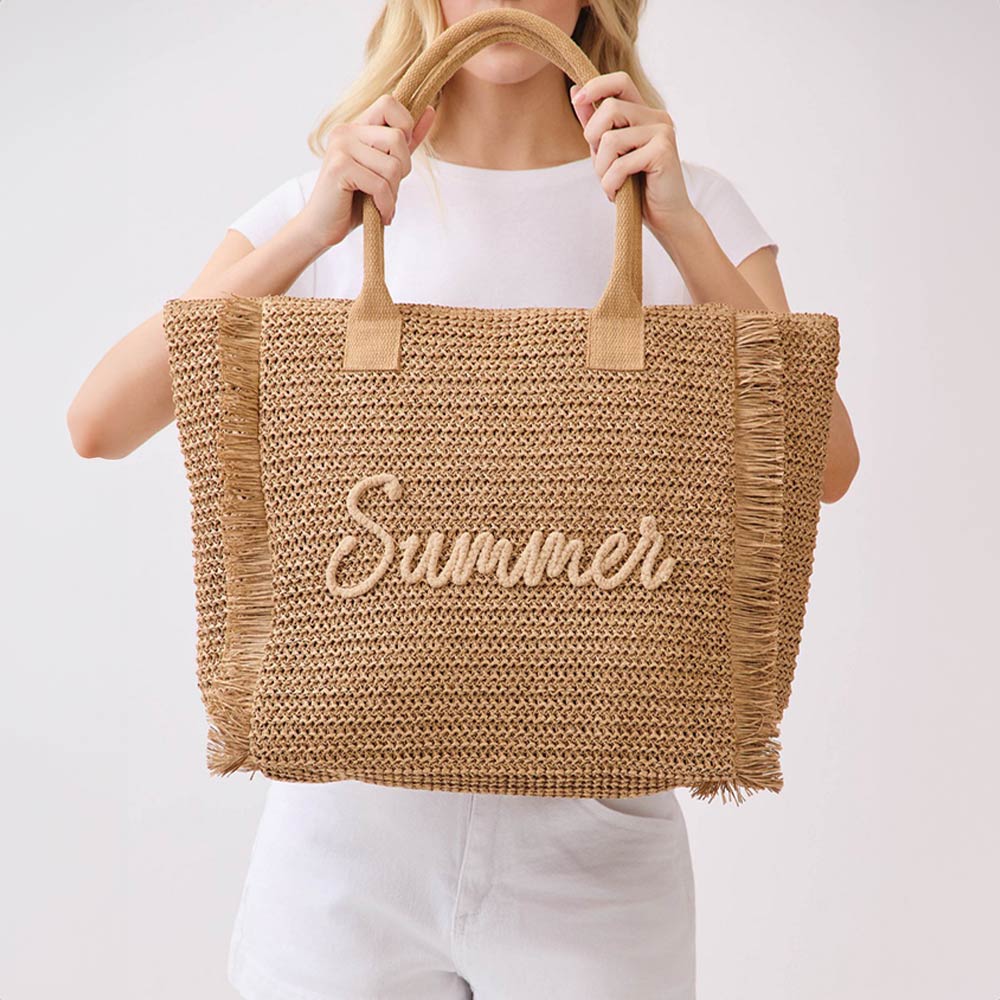 Endless Summer - Woven Straw Fringe Tote Shoulder Bag