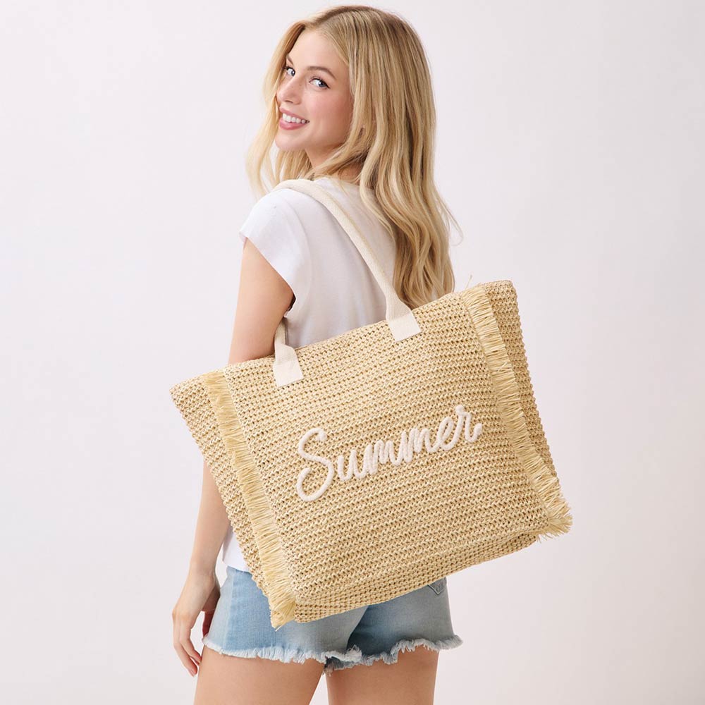 Endless Summer - Woven Straw Fringe Tote Shoulder Bag