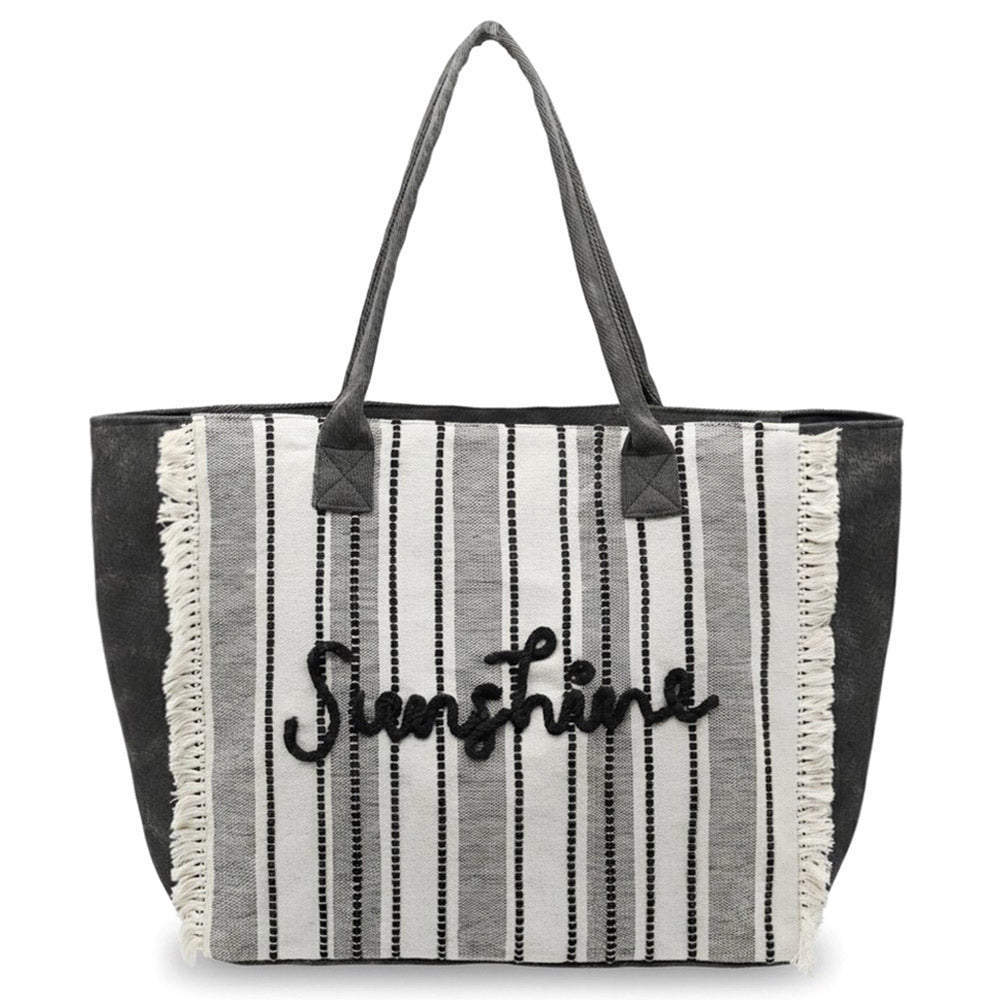 Hello Sunshine Stripe Fringe Tote Bag