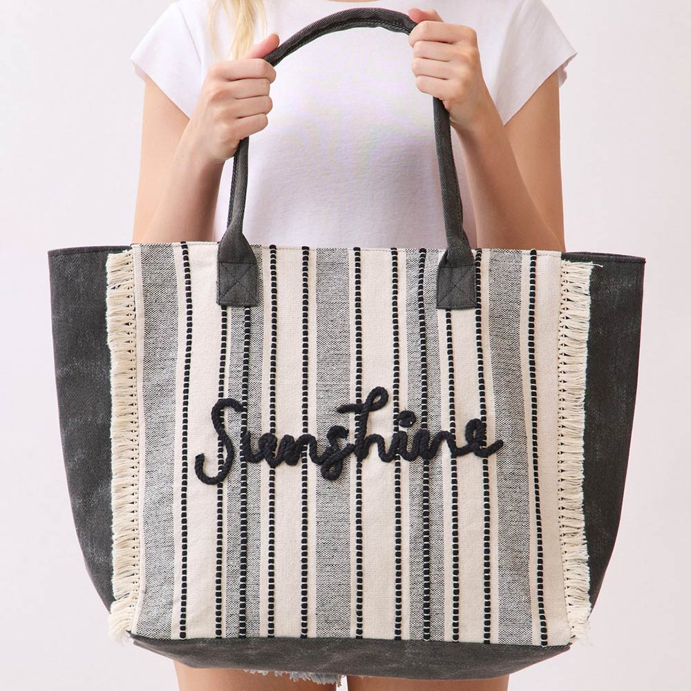 Hello Sunshine Stripe Fringe Tote Bag