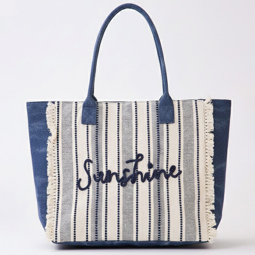 Hello Sunshine Stripe Fringe Tote Bag