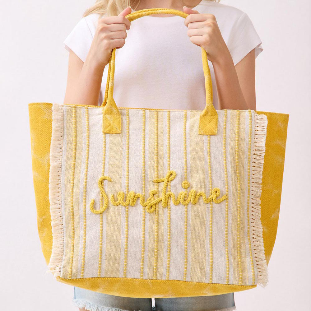 Hello Sunshine Stripe Fringe Tote Bag