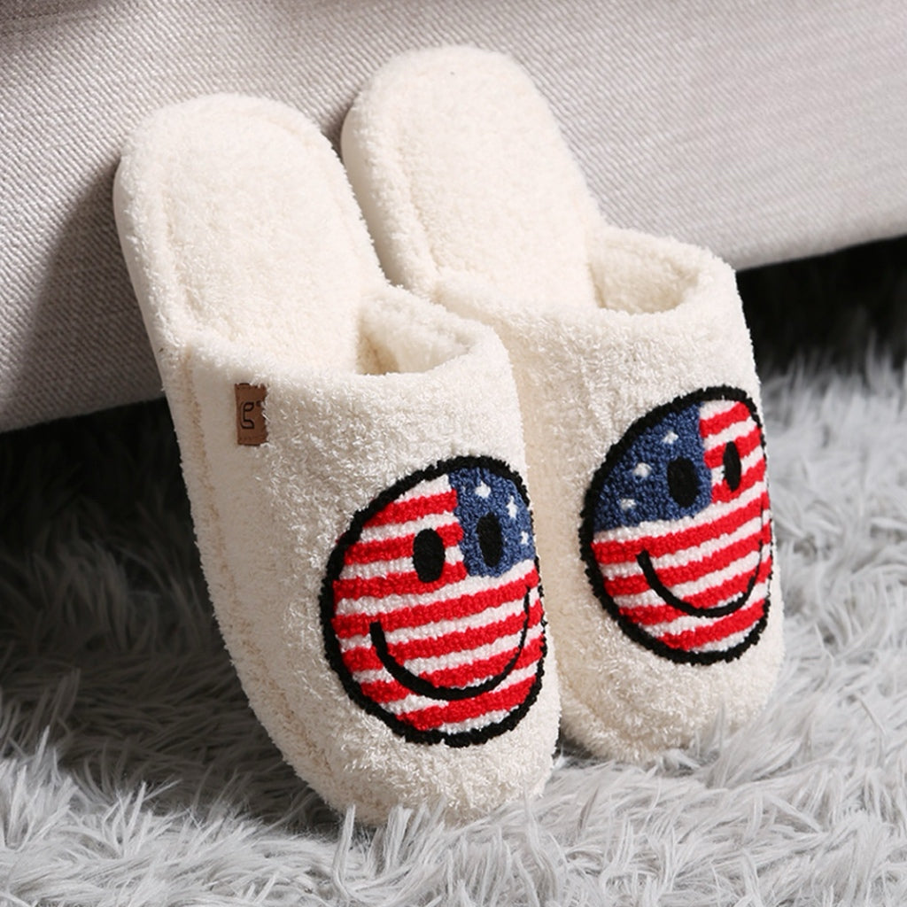 Happy Face American Flag  Slippers