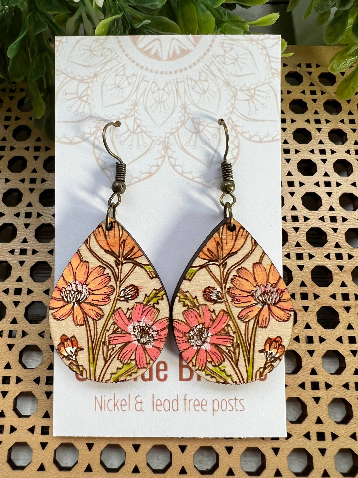 Sunset Wildflower - Hand Painted Wood Earrings