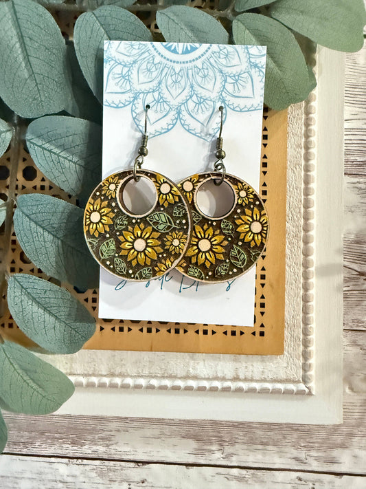 Golden Garden -  Hand Painted Wood Earrings 