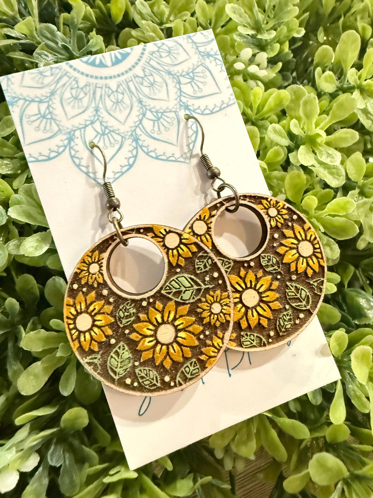 Golden Garden -  Hand Painted Wood Earrings 