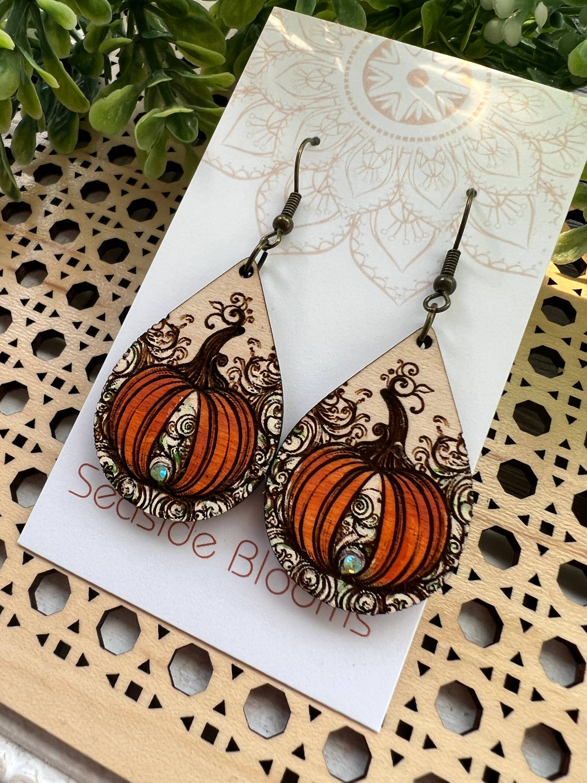 Autumn Spice - Hand Painted Wood Earrings   