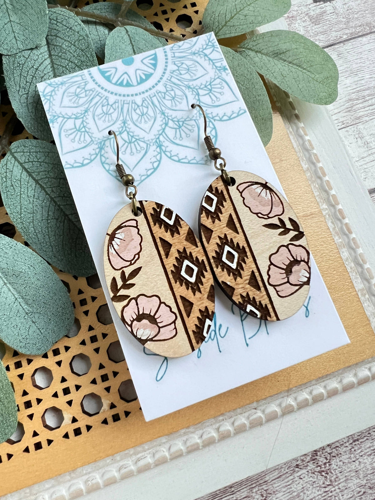 Desert Bloom - Hand Painted Wood Earrings