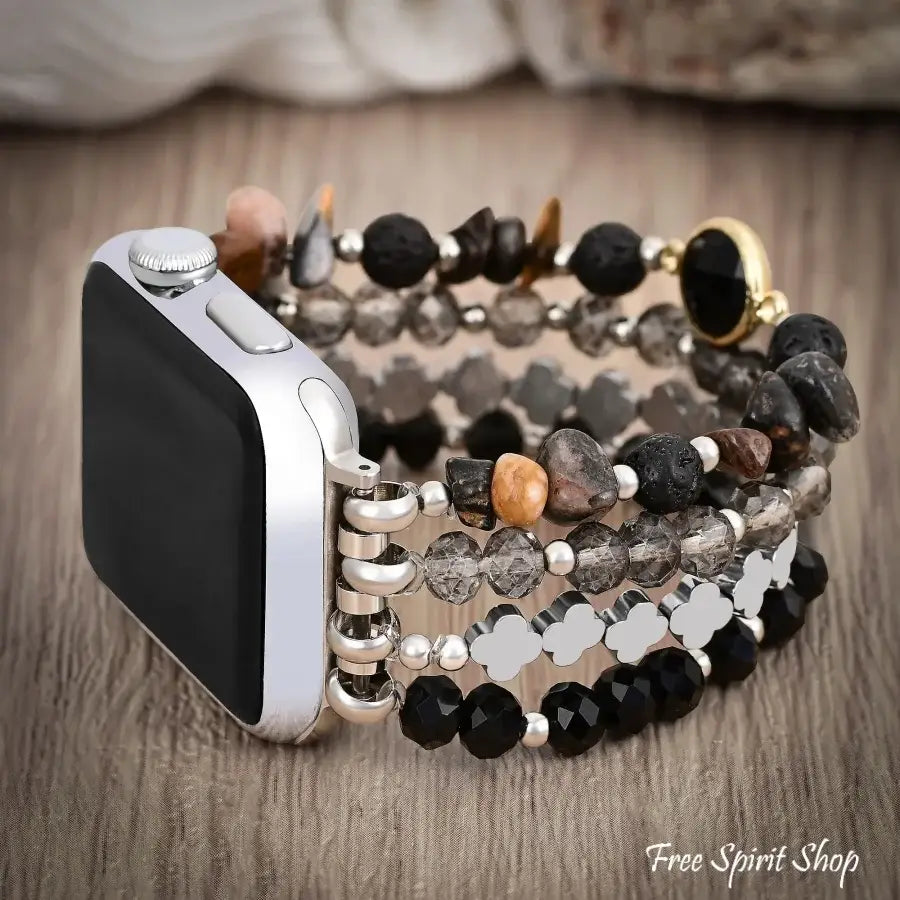 Black Moonlight Glow Beaded Apple Watch Band