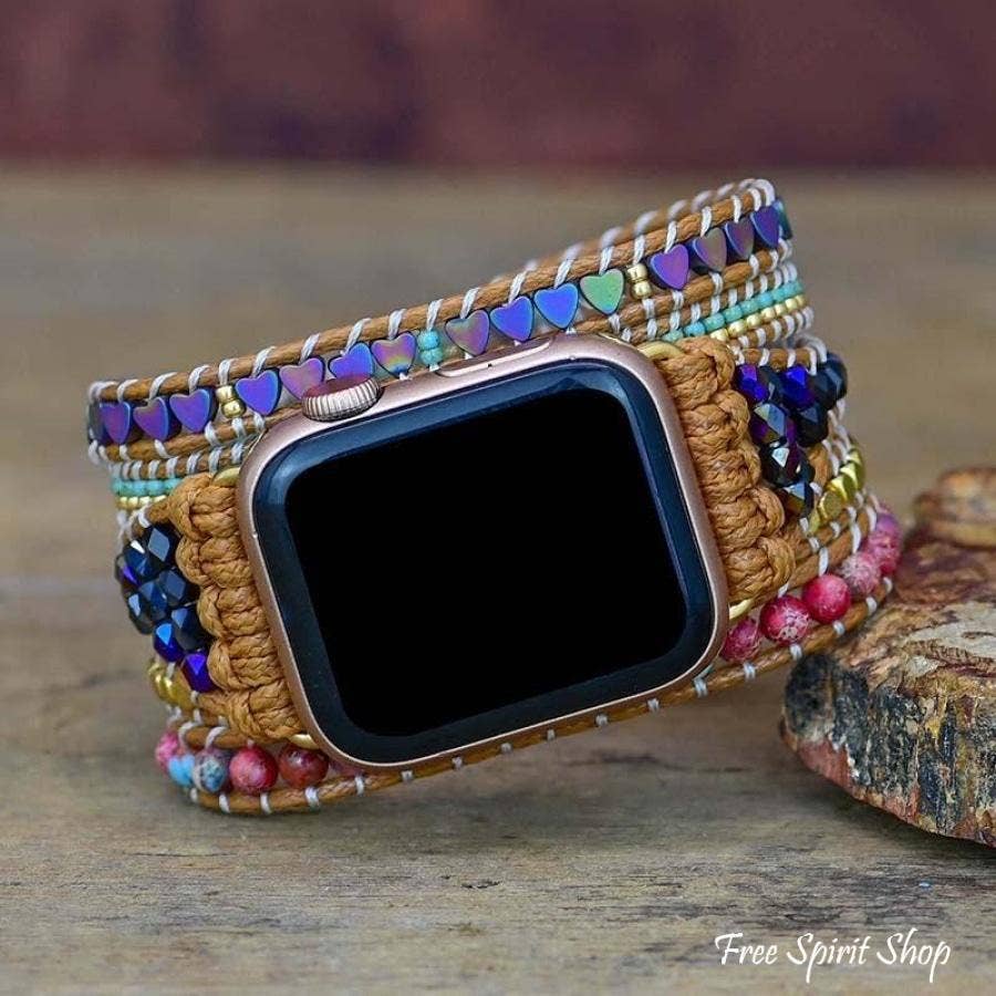 Natural Hematite Heart & Jasper Beaded Apple Watch Band