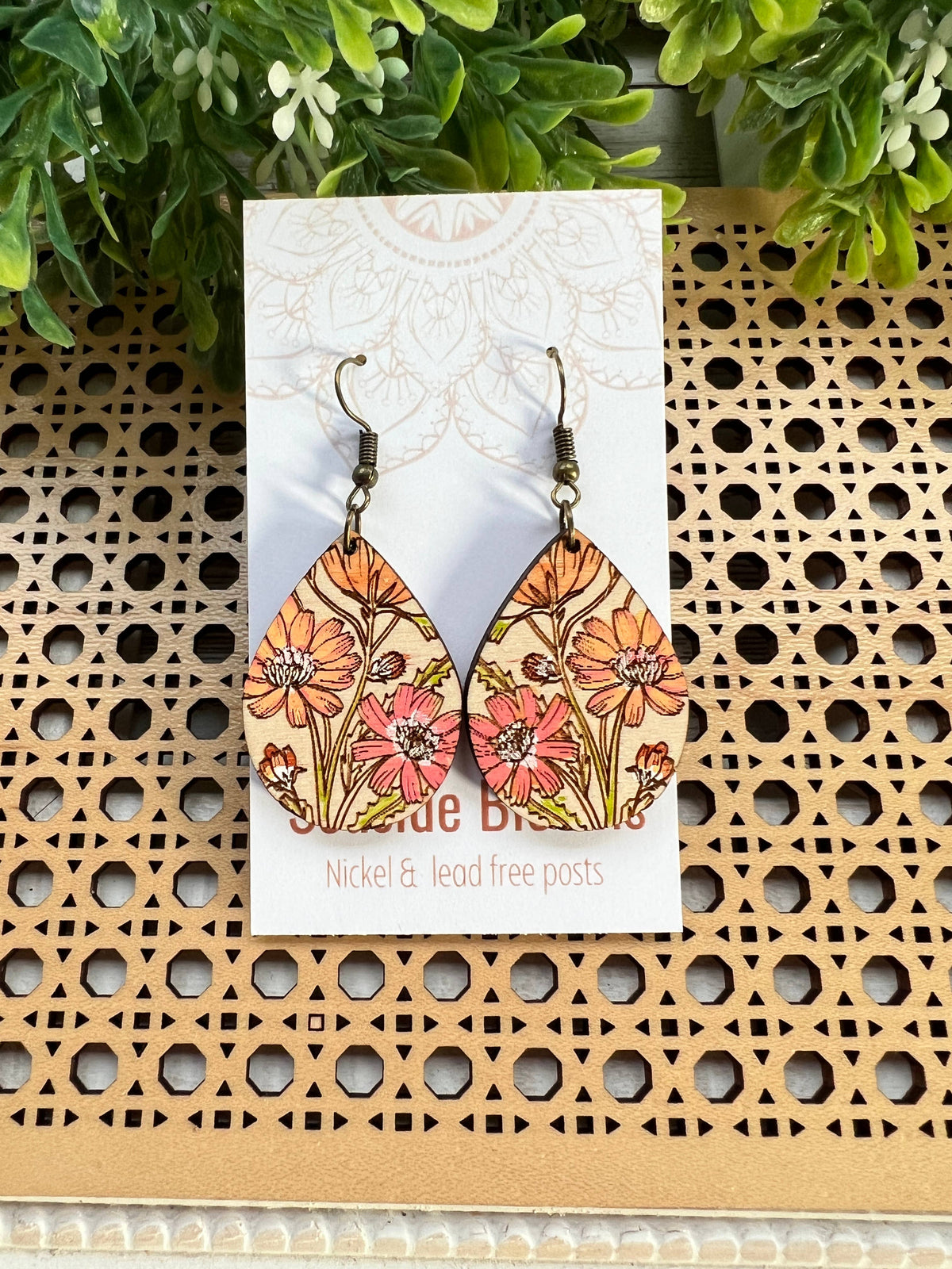 Sunset Wildflower - Hand Painted Wood Earrings