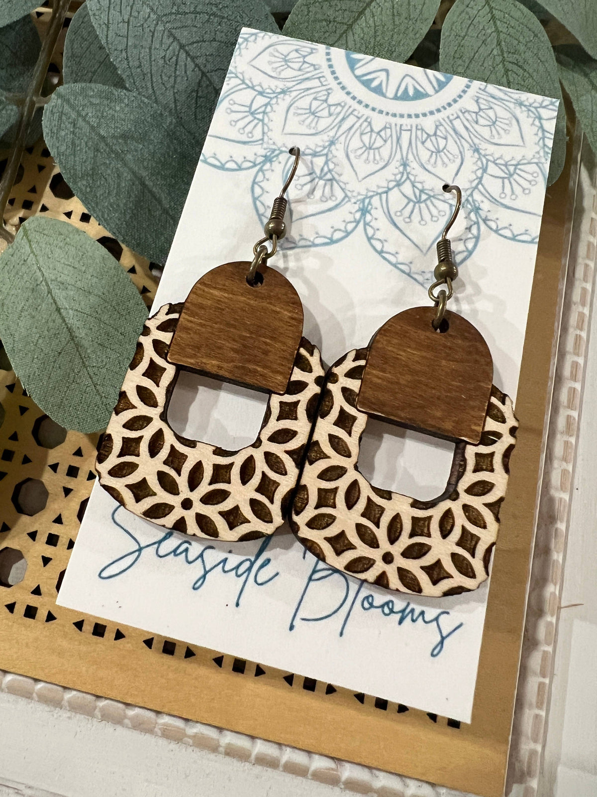Rattan Rhythm - Hand Painted Wood Earrings