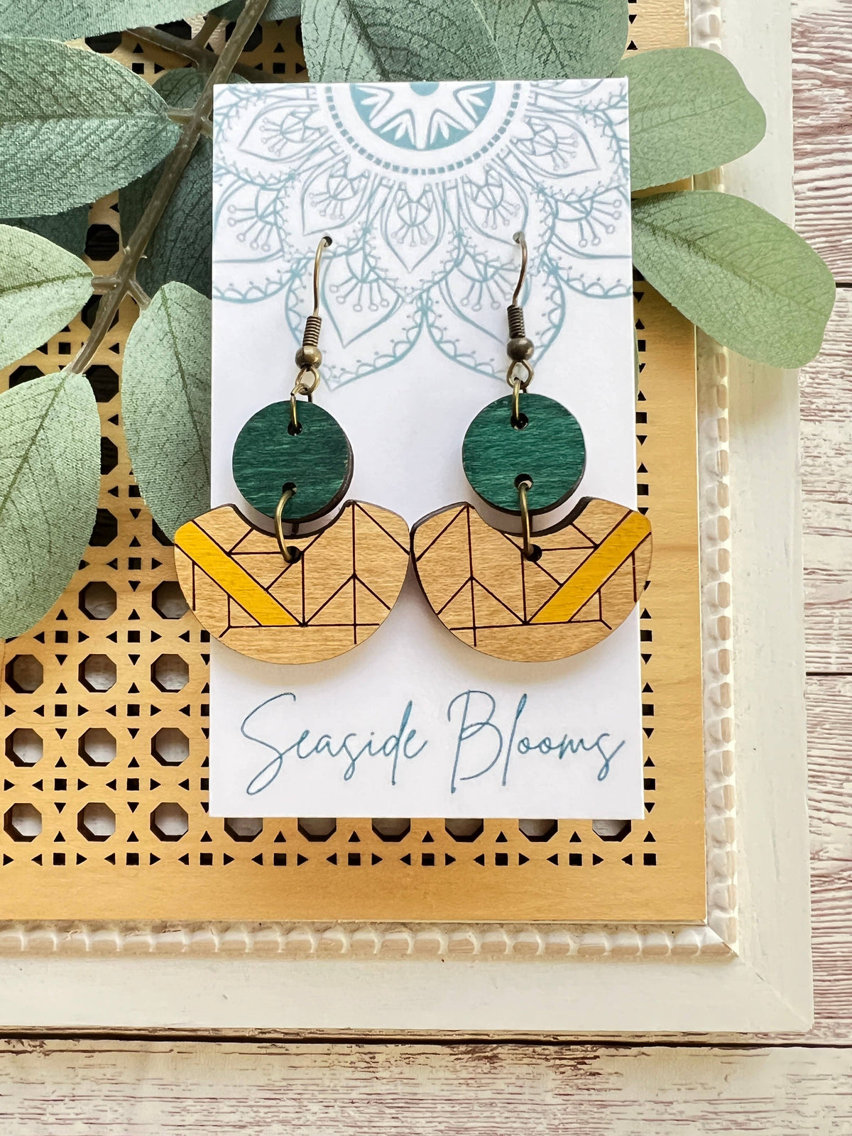 Geometric  Forest Sunrise - Hand Painted Wood Earrings