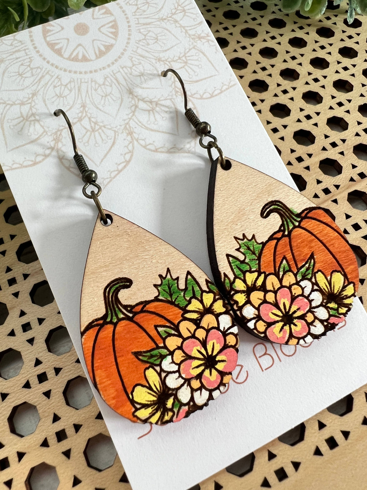 Pumpkin Patch Blooms - Hand Painted Wood Earrings