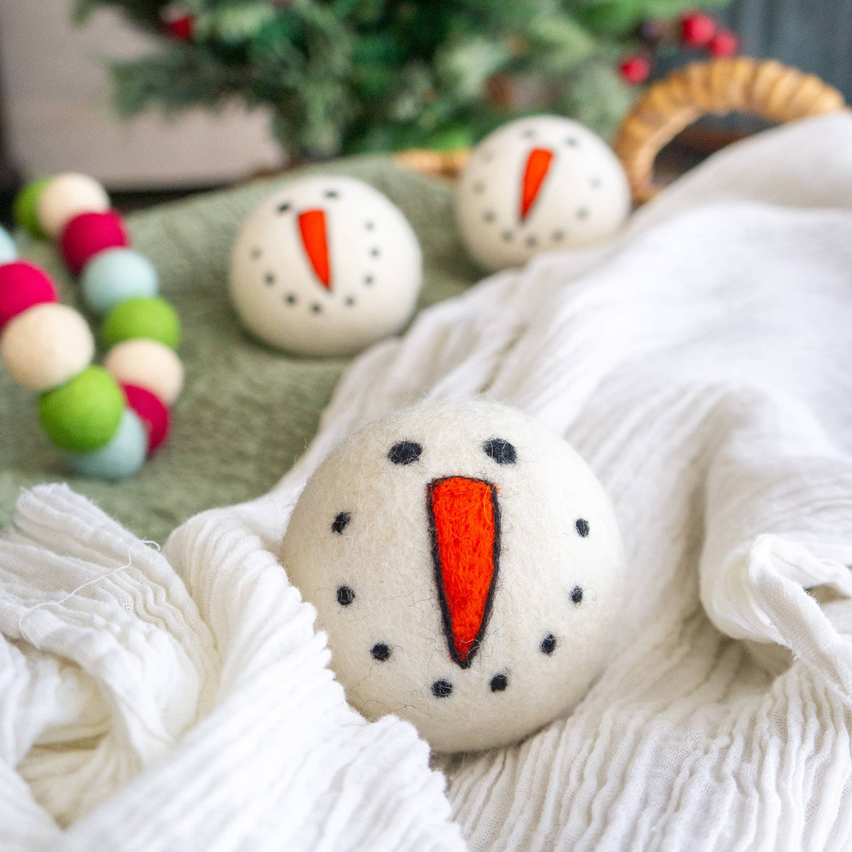 Snowman Trio Eco Wool Dryer Balls