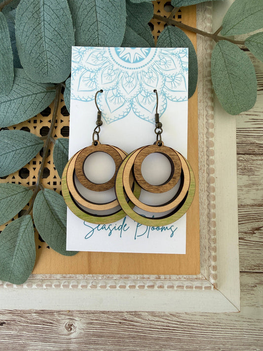 Woodland Rings - Hand Painted Wood Earrings