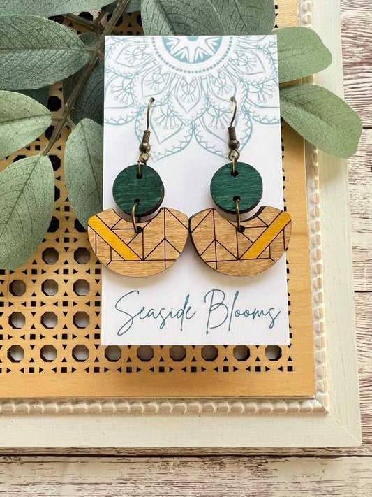 Geometric  Forest Sunrise - Hand Painted Wood Earrings