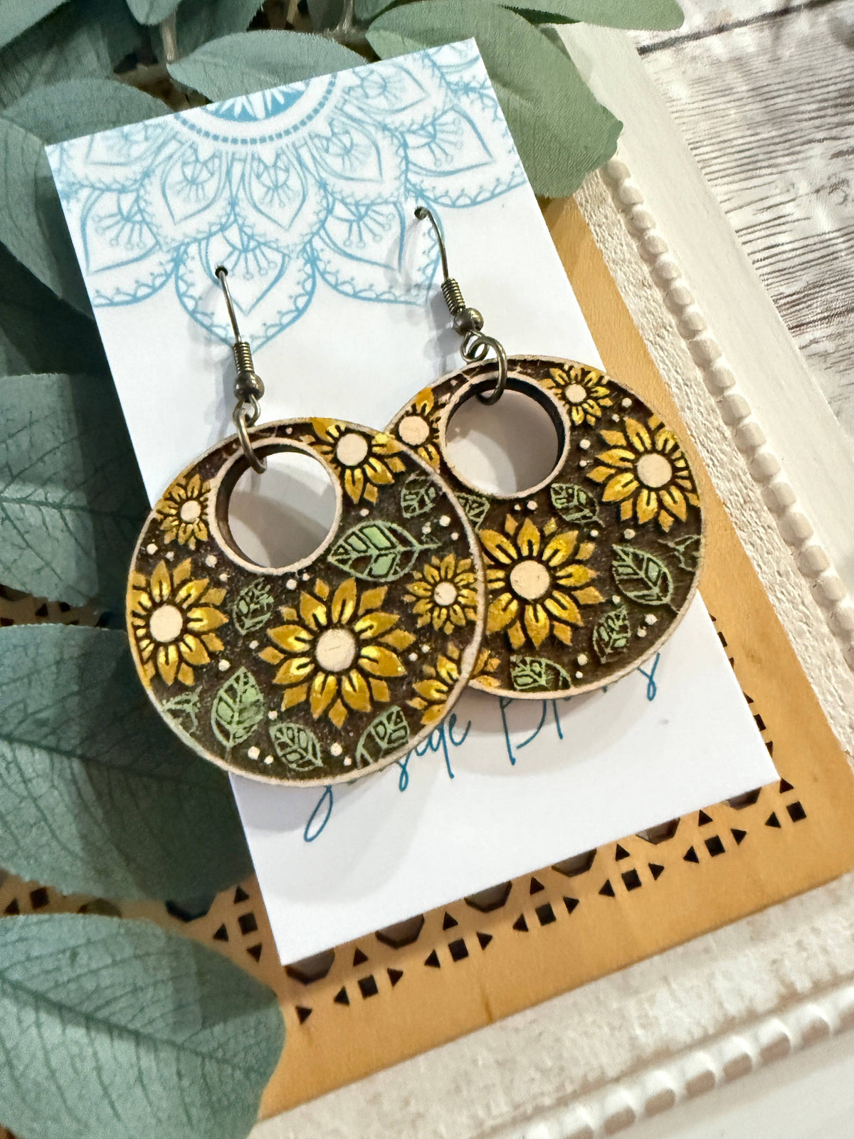 Golden Garden -  Hand Painted Wood Earrings 
