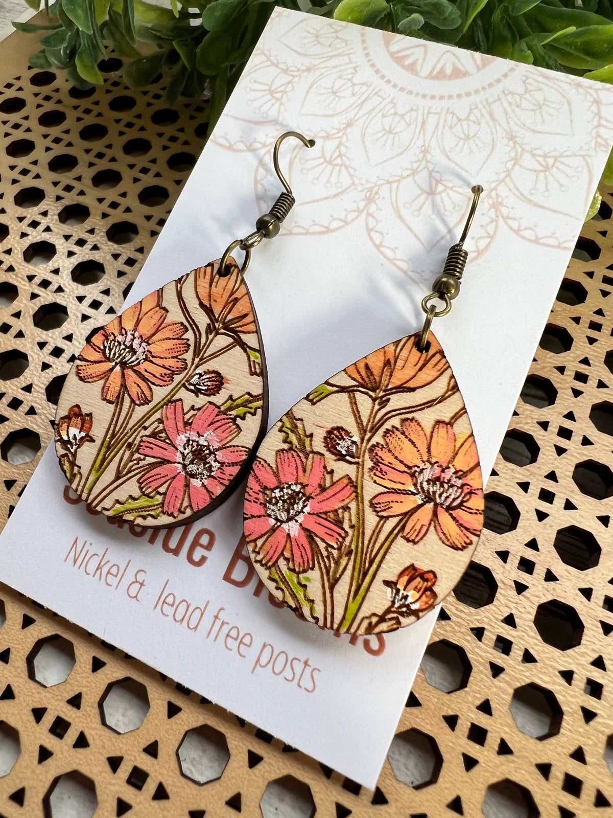 Sunset Wildflower - Hand Painted Wood Earrings