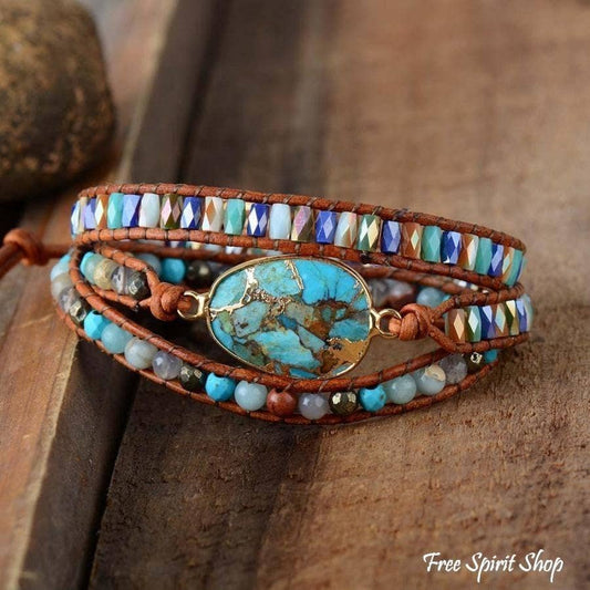 Natural Turquoise & Jasper Bronze Wrap Bracelet