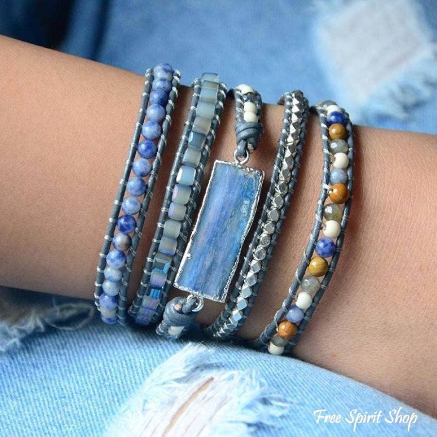 Natural Blue Topaz Sodalite & Howlite Wrap Bracelet
